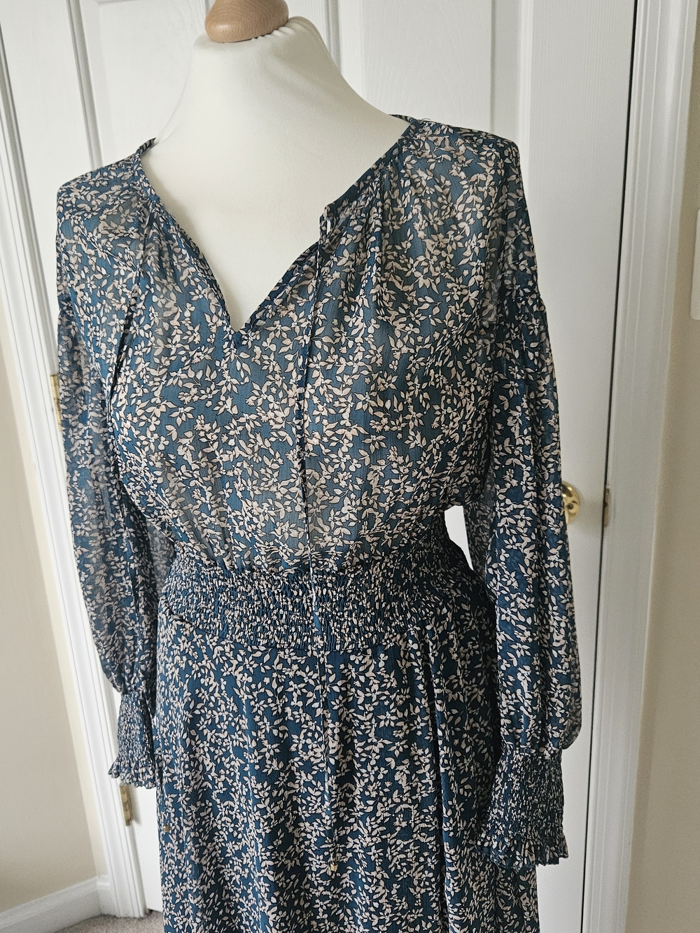 Taranko - Women's Teal Floral Long Sleeve Dress